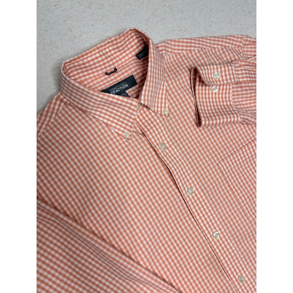 Kenneth Cole Reaction Other - Kenneth Cole Reaction Mens Orange Gingham Button Down Shirt L 16-16.5 34-35